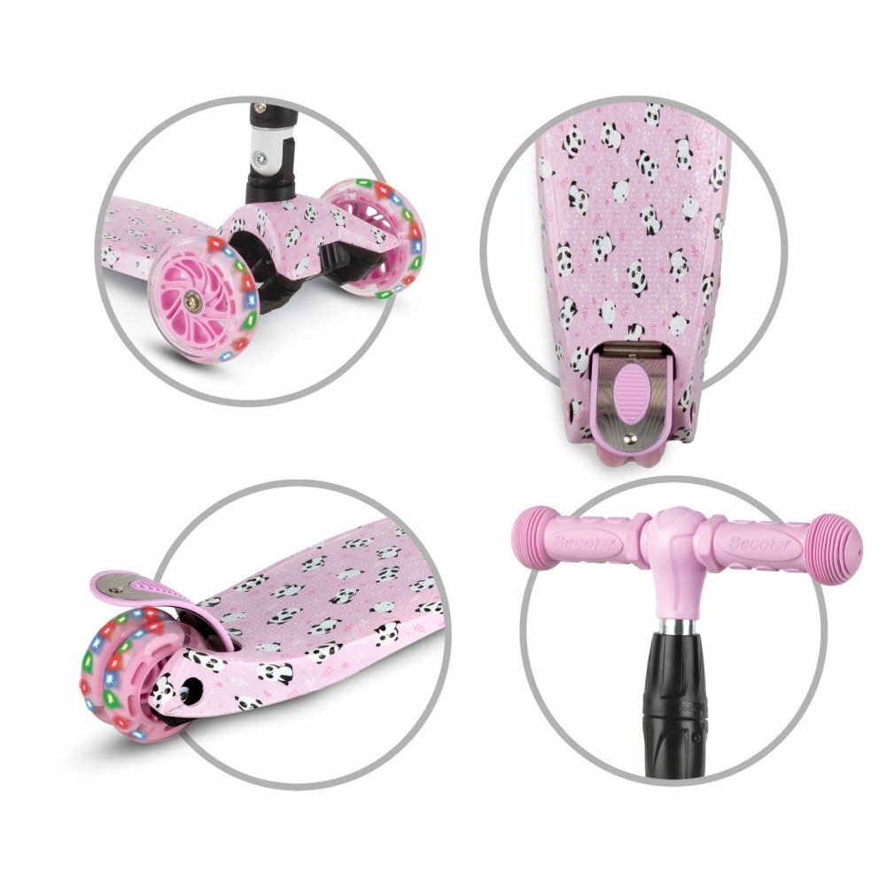 Kidwell Trotineta pentru copii Vento Panda pliabila roti cu led ghidon din aluminiu reglabil greutate admisa 50 kg varsta 3 ani+