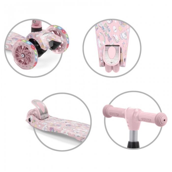 Kidwell Trotineta pentru copii Vento Unicorn pliabila cu suspensie roti cu led ghidon din aluminiu reglabil greutate admisa 50 kg varsta 3 ani+