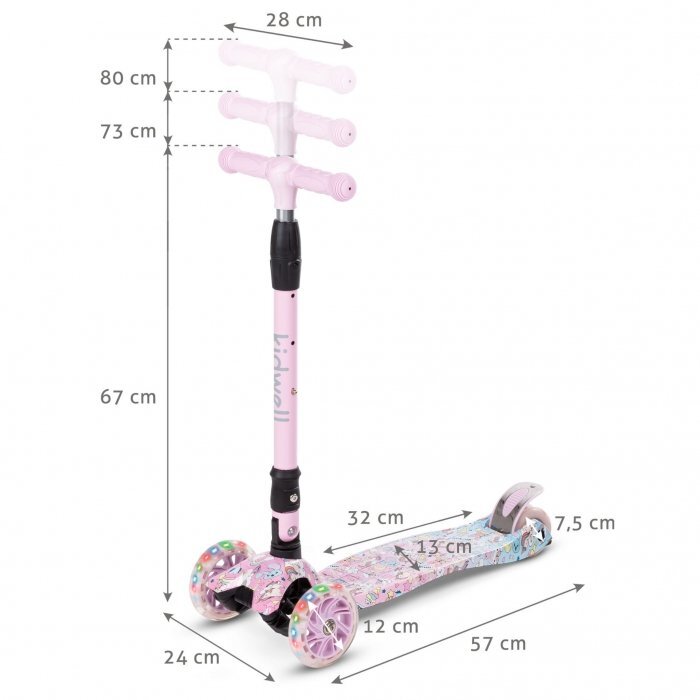 Kidwell Trotineta pentru copii Vento Unique pliabila cu suspensie roti cu led ghidon din aluminiu reglabil greutate admisa 50 kg varsta 3 ani+