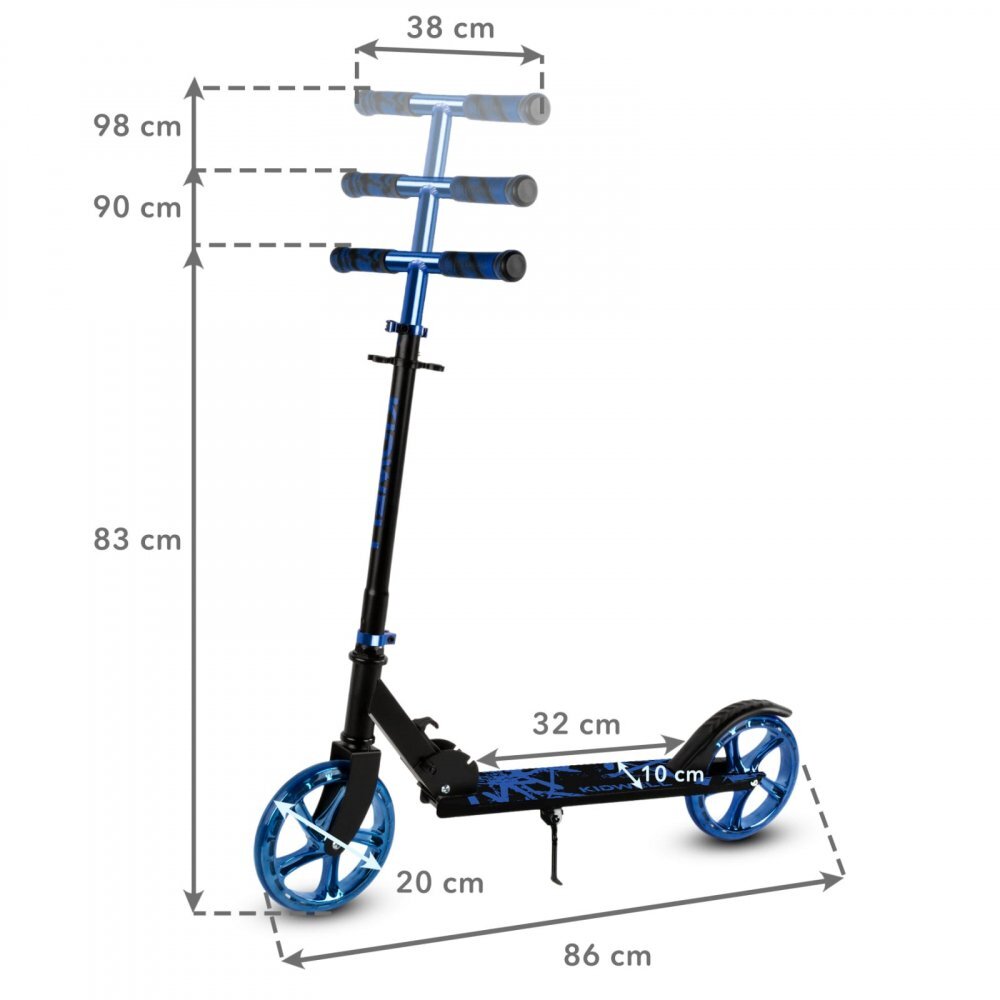 Kidwell Trotineta pliabila Blast Blue roti mari 200 mm rulmenti ABEC-7 ultra usoara 3.8 kg 100 kg 8+ ani