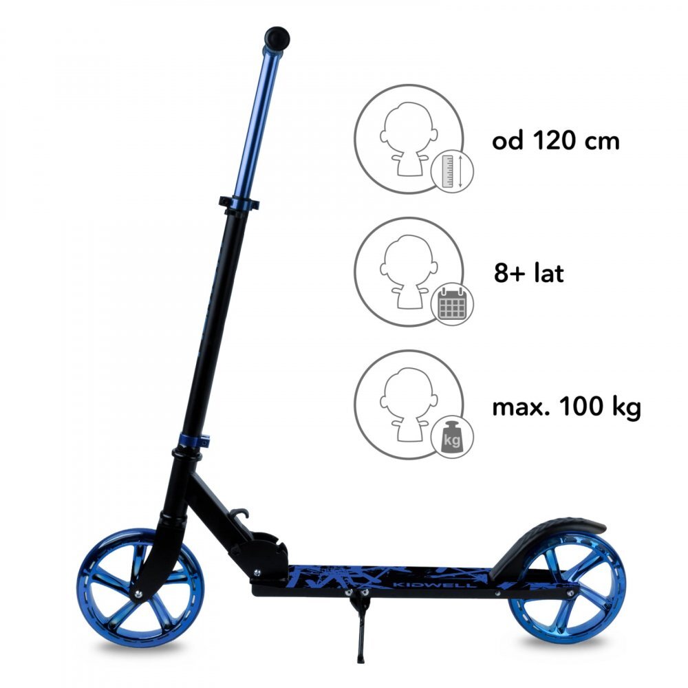 Kidwell Trotineta pliabila Blast Blue roti mari 200 mm rulmenti ABEC-7 ultra usoara 3.8 kg 100 kg 8+ ani