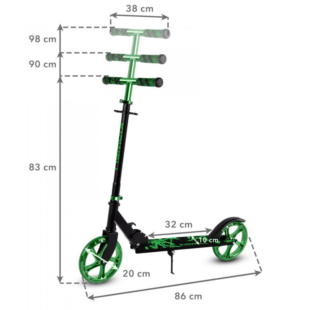 Kidwell Trotineta pliabila Blast Light Green roti mari 200 mm rulmenti ABEC-7 ultra usoara 3.8 kg 100 kg 8+ ani