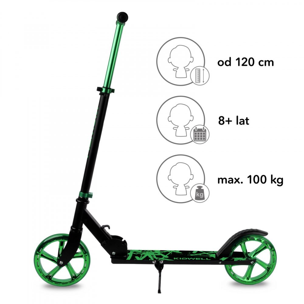 Kidwell Trotineta pliabila Blast Light Green roti mari 200 mm rulmenti ABEC-7 ultra usoara 3.8 kg 100 kg 8+ ani