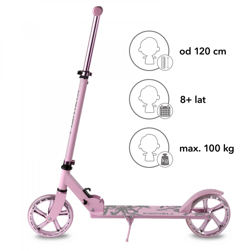 Kidwell Trotineta pliabila Blast Light Pink roti mari 200 mm rulmenti ABEC-7 ultra usoara 3.8 kg 100 kg 8+ ani
