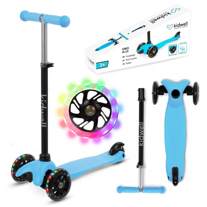 Kidwell Trotineta UNO blue 3 roti cu lumini LED ghidon reglabil din aluminiu greutate maxima 25 kg varsta 3 ani+