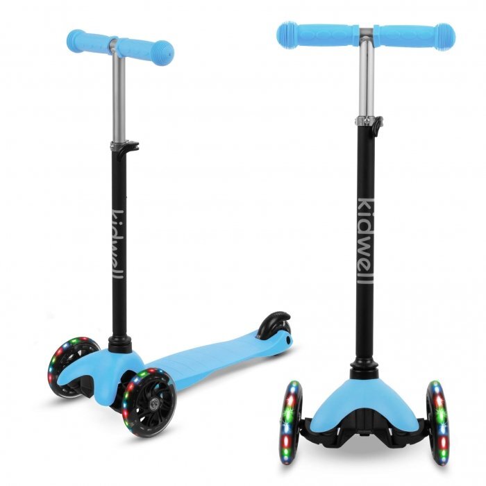 Kidwell Trotineta UNO blue 3 roti cu lumini LED ghidon reglabil din aluminiu greutate maxima 25 kg varsta 3 ani+