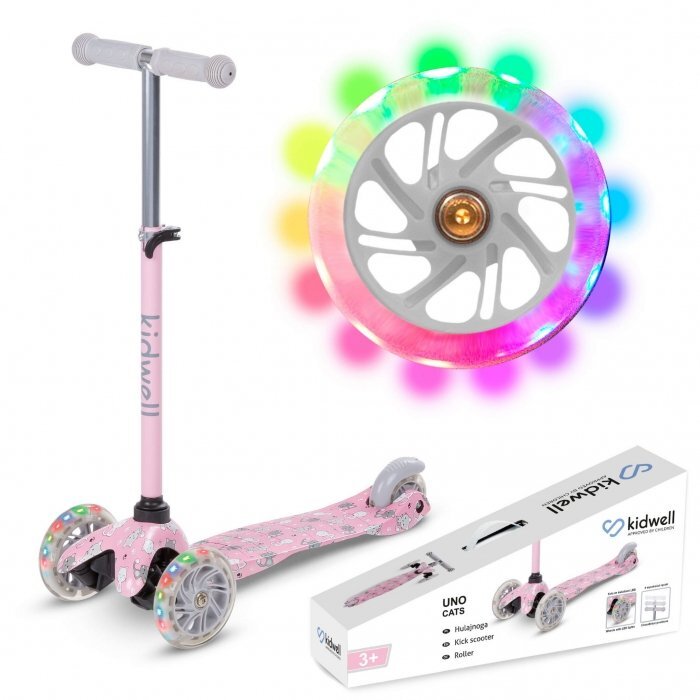 Kidwell Trotineta uno Cats Roz lumini LED ghidon reglabil din aluminiu greutatea admisa 25 kg varsta 3 ani+