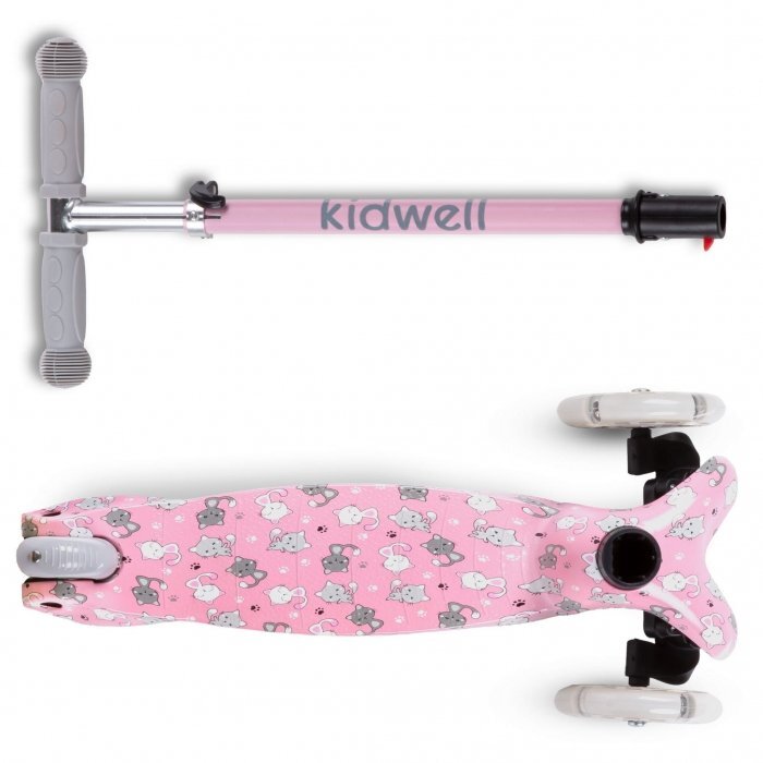 Kidwell Trotineta uno Cats Roz lumini LED ghidon reglabil din aluminiu greutatea admisa 25 kg varsta 3 ani+