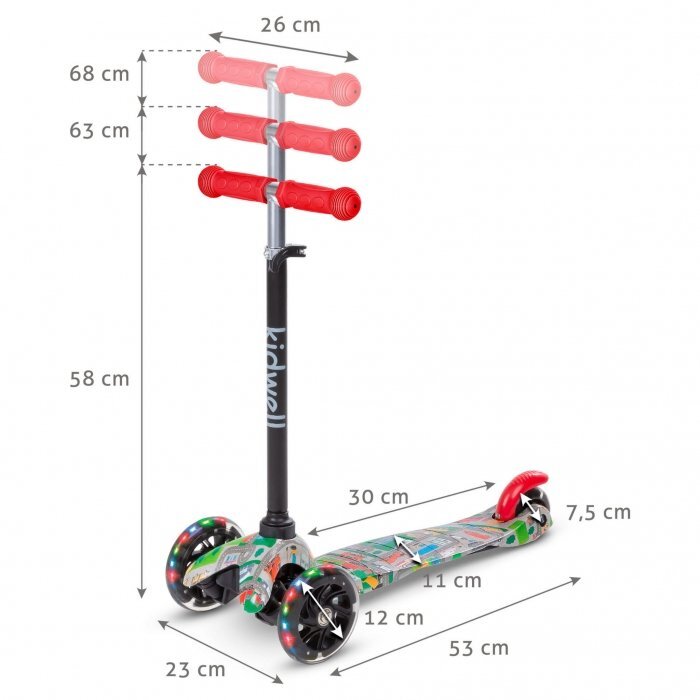 Kidwell Trotineta uno City lumini LED ghidon reglabil din aluminiu greutatea admisa 25 kg varsta 3 ani+
