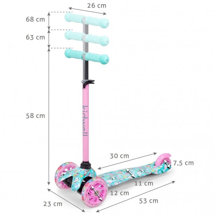 Kidwell Trotineta uno Happy lumini LED ghidon reglabil din aluminiu greutatea admisa 25 kg varsta 3 ani+