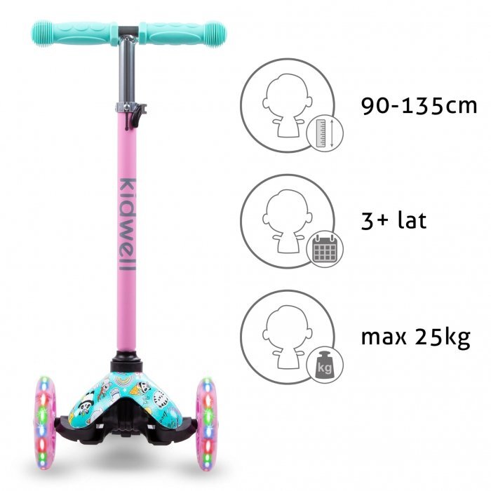 Kidwell Trotineta uno Happy lumini LED ghidon reglabil din aluminiu greutatea admisa 25 kg varsta 3 ani+