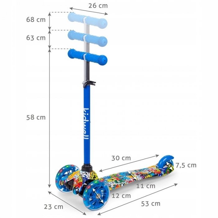 Kidwell Trotineta uno Monsters lumini LED ghidon reglabil din aluminiu greutatea admisa 25 kg varsta 3 ani+