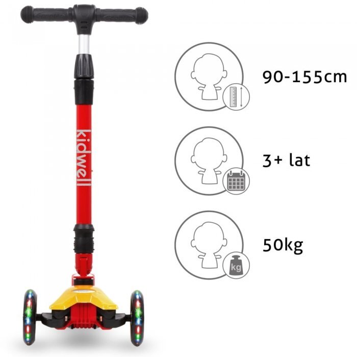 Kidwell Trotineta Vento Flame pliabila roti cu Led suspensie ghidon reglabil din aluminiu platforma antiderapanta greutate admisa 50 kg