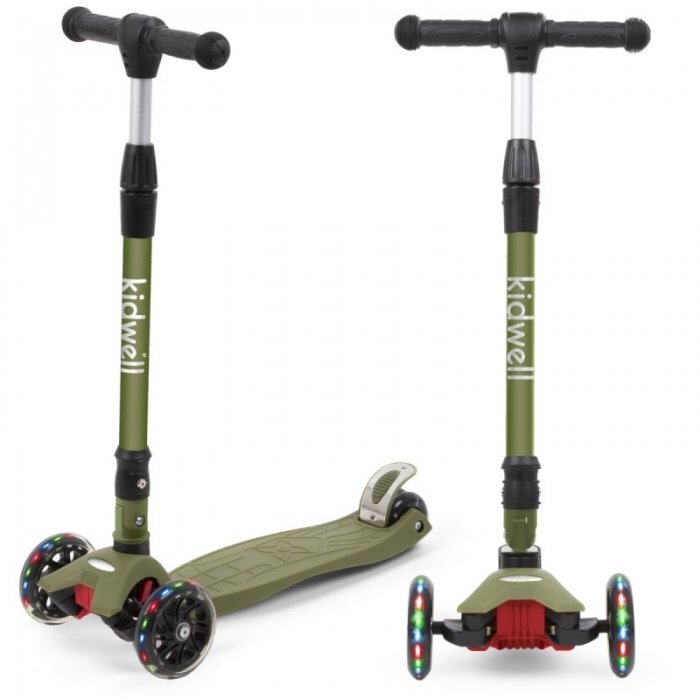 Kidwell Trotineta Vento Khaki pliabila cu suspensie roti cu led ghidon din aluminiu reglabil greutate admisa 50 kg varsta 3 ani+