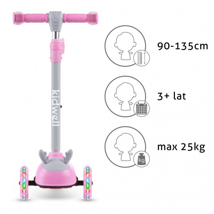 Kidwell Trotineta zoocar Deer lumini LED ghidon reglabil din aluminiu greutate suportata 25 kg varsta 3 ani+