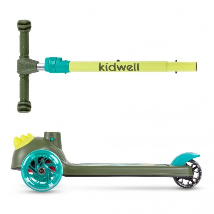 Kidwell Trotineta zoocar Dinosaur lumini LED ghidon reglabil din aluminiu greutate suportata 25 kg varsta 3 ani+