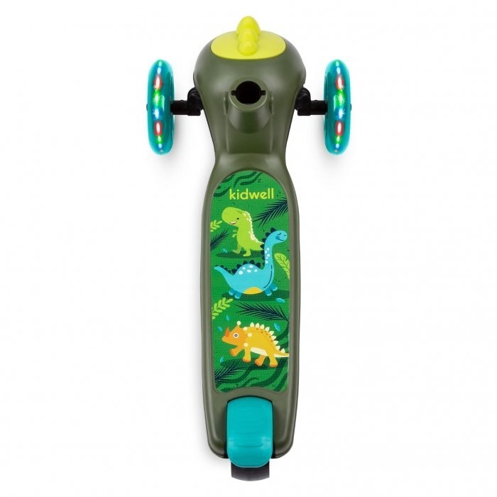 Kidwell Trotineta zoocar Dinosaur lumini LED ghidon reglabil din aluminiu greutate suportata 25 kg varsta 3 ani+
