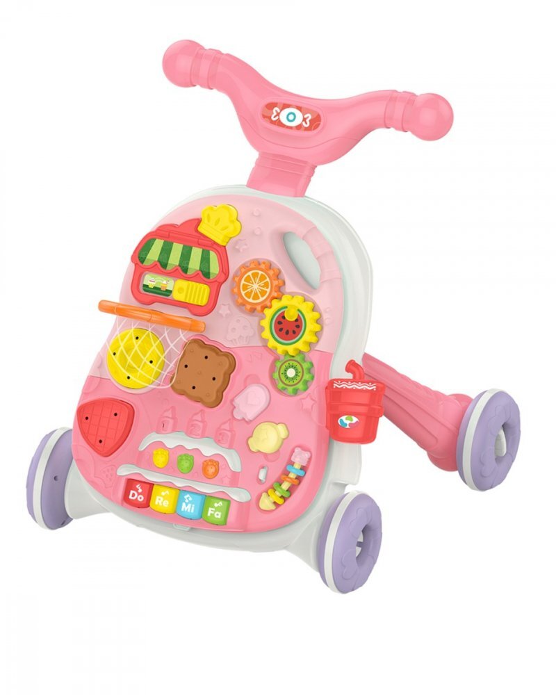KikkaBoo Antepremergator 2in1 transformabil in masuta de activitati cu panou muzical Candy Party Pink