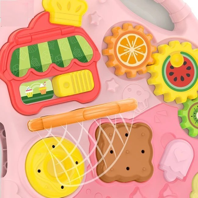 KikkaBoo Antepremergator 2in1 transformabil in masuta de activitati cu panou muzical Candy Party Pink