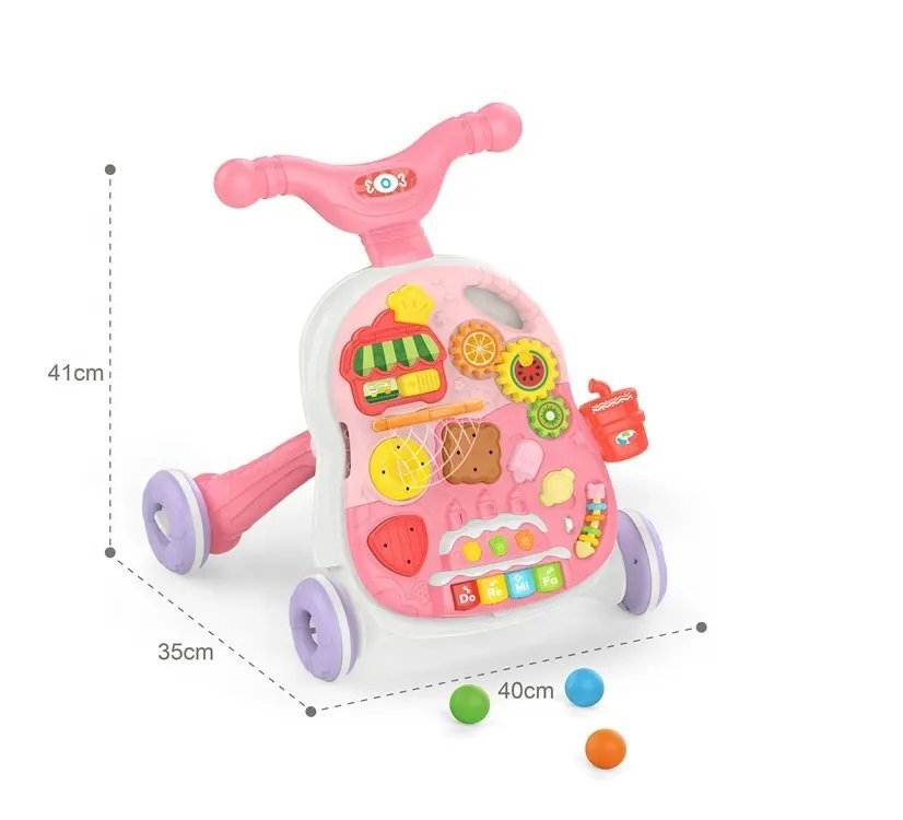 KikkaBoo Antepremergator 2in1 transformabil in masuta de activitati cu panou muzical Candy Party Pink