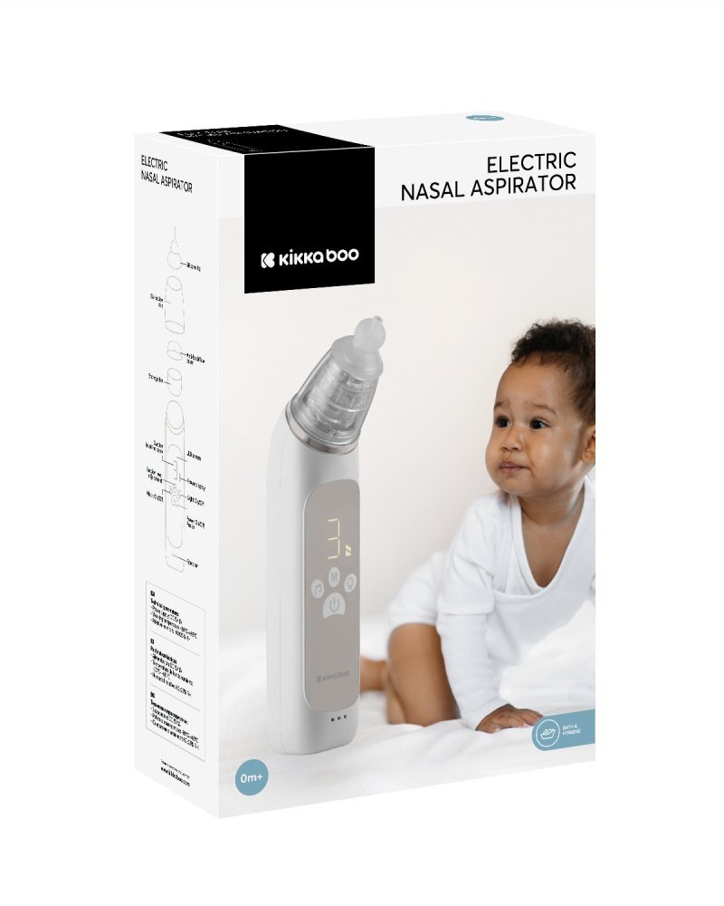 KikkaBoo Aspirator nazal electric Beige pentru bebelusi si copii cu protectie anti-reflux3 nivele aspiratie3 varfuri siliconecran ledbaterie 700mAhmuzica si lumini