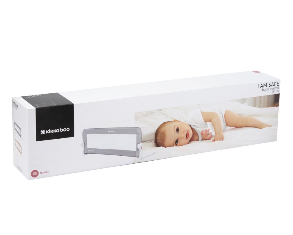 KikkaBoo Bariera de protectie pentru pat copii I am Safe Beige 120 cmfixare stabilarabatabilapotrivita pentru saltele de la 12-20 cmcolturi rotunjitematerial textil de inalta calitate