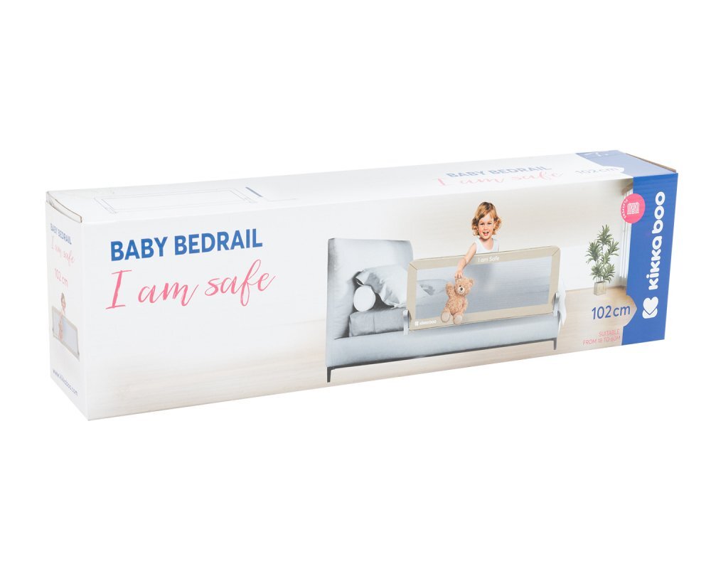 KikkaBoo Bariera de protectie pentru pat copii I am Safe Grey 102 cmrabatabila pentru a permite urcarea sau coborarea copiluluicompatibila cu saltele cu grosime 12-20 cm