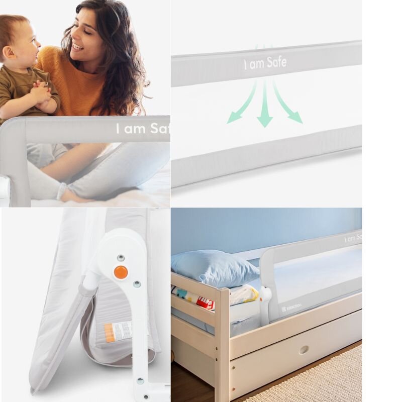 KikkaBoo Bariera de protectie pentru pat copii I am Safe Grey 102 cmrabatabila pentru a permite urcarea sau coborarea copiluluicompatibila cu saltele cu grosime 12-20 cm