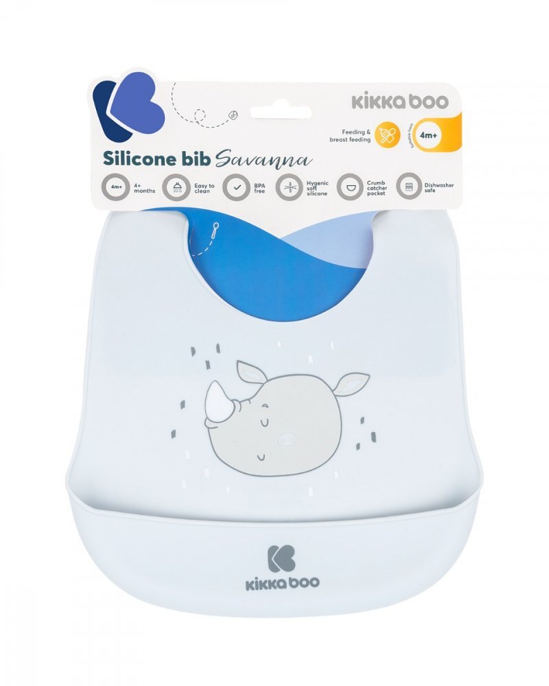 KikkaBoo Baveta din silicon cu buzunar Savanna Blue