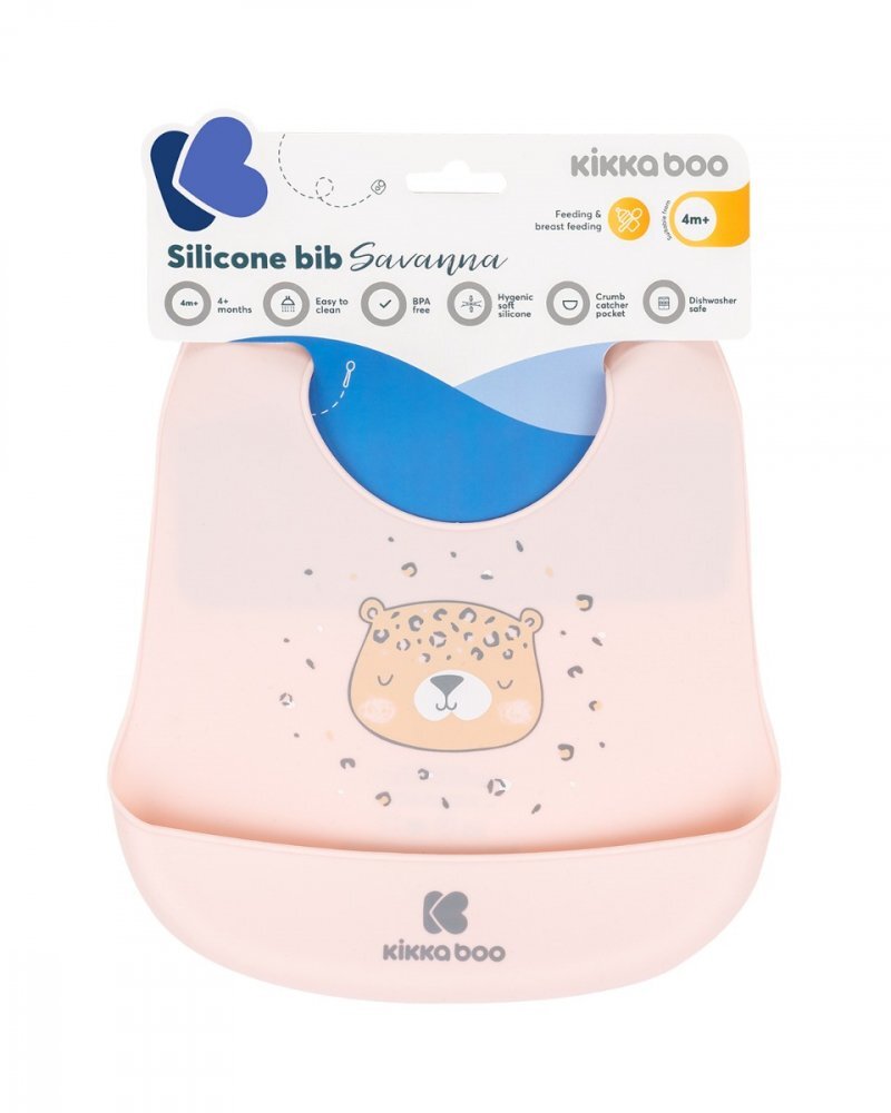 KikkaBoo Baveta din silicon cu buzunar Savanna Pink