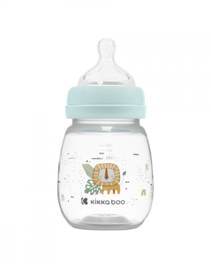 KikkaBoo Biberon Savanna Mint 180ml cu gat larg si tetina anti-colici din siliconfara bparecomandat de la nastere