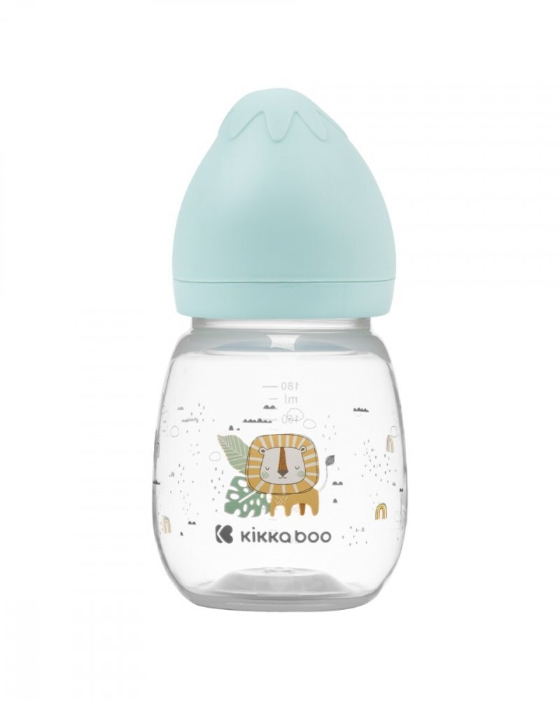 KikkaBoo Biberon Savanna Mint 180ml cu gat larg si tetina anti-colici din siliconfara bparecomandat de la nastere