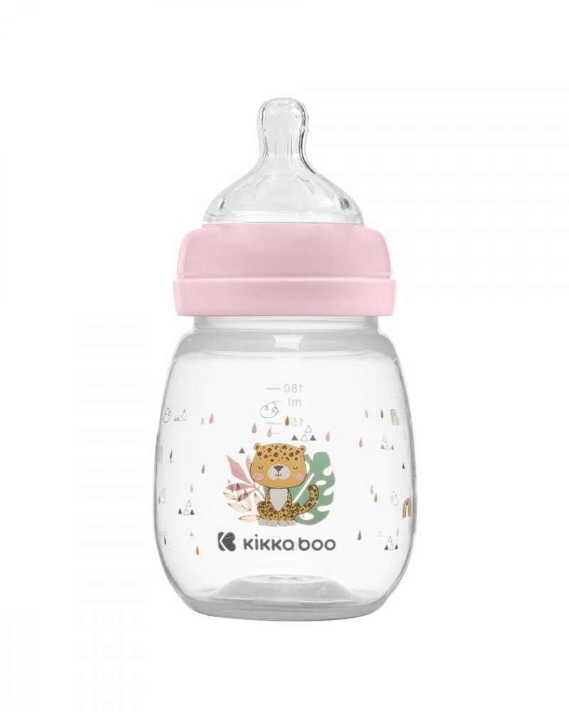 KikkaBoo Biberon Savanna Pink 180ml cu gat larg si tetina anti-colici din siliconfara bparecomandat de la nastere