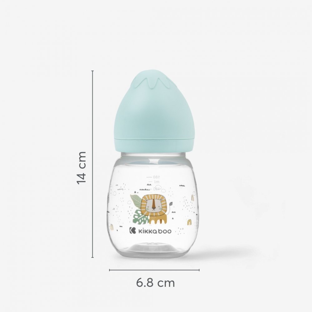 KikkaBoo Biberon Savanna Pink 180ml cu gat larg si tetina anti-colici din siliconfara bparecomandat de la nastere