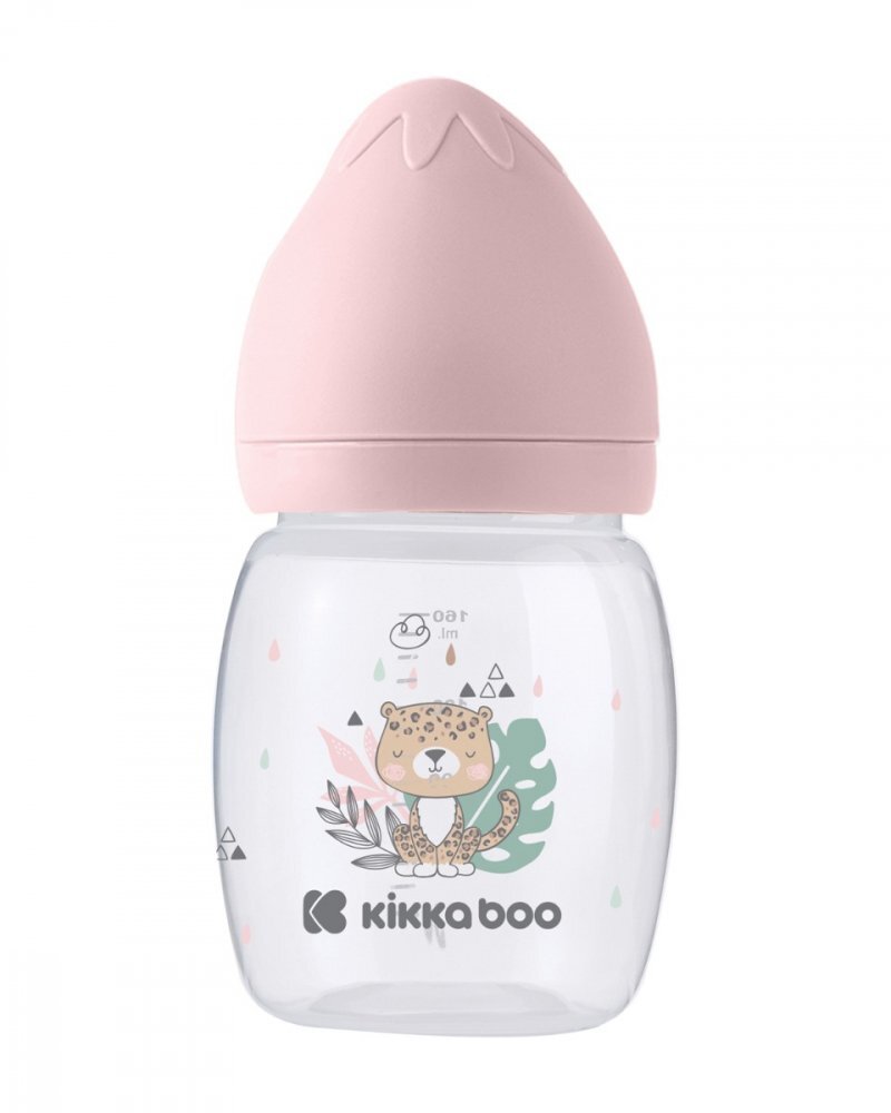 KikkaBoo Biberon Savanna Pink 180ml cu gat larg si tetina anti-colici din siliconfara bparecomandat de la nastere
