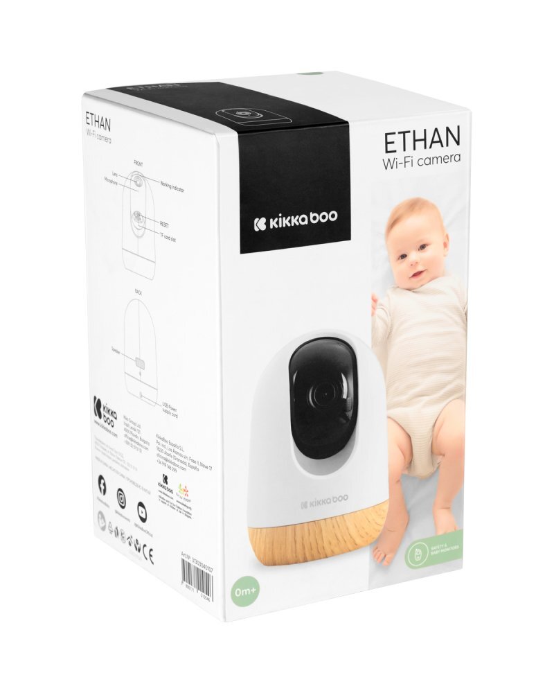 KikkaBoo Camera video Wi-Fi Ethan cu rezolutie 2Kalarma si notificariinregistrare videodetectare si urmarire miscareMicrofon si difuzor incorporate Vedere nocturna pana la 10metriLive streamAplicatie gratuita