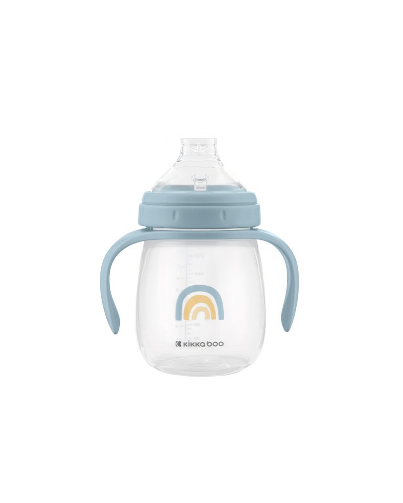 KikkaBoo Cana cu cioc din silicon Stripy Friends Blue 240ml manere practice6 luni+