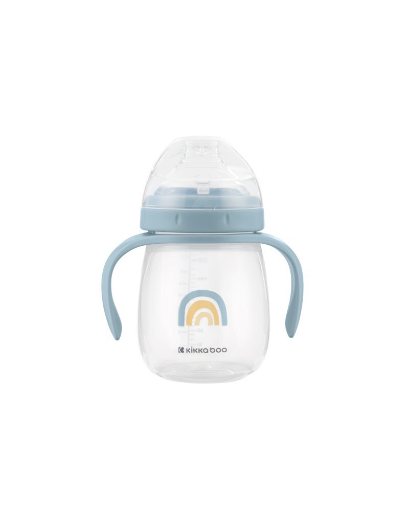 KikkaBoo Cana cu cioc din silicon Stripy Friends Blue 240ml manere practice6 luni+