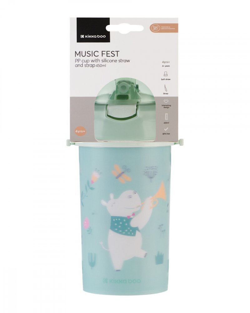 KikkaBoo Cana cu pai din silicon si curea 450ml Music Fest Mint