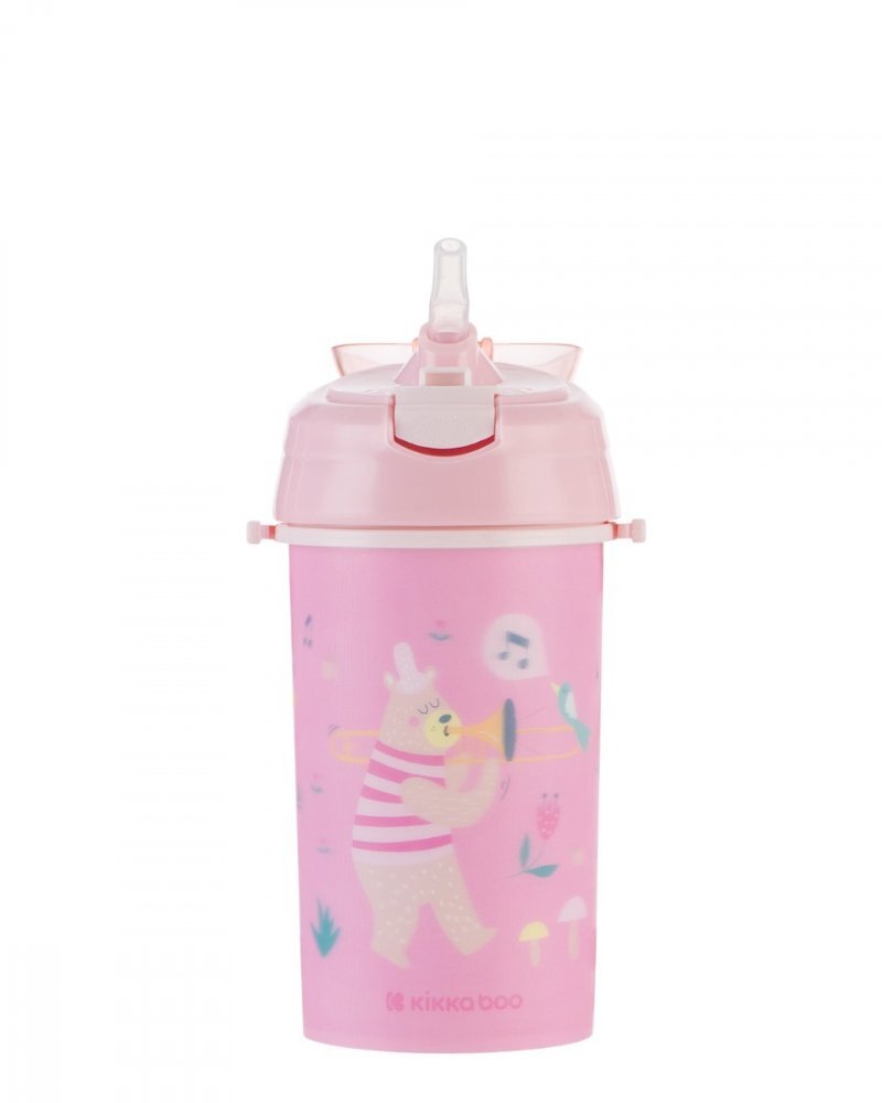 KikkaBoo Cana cu pai din silicon si curea 450ml Music Fest Pink
