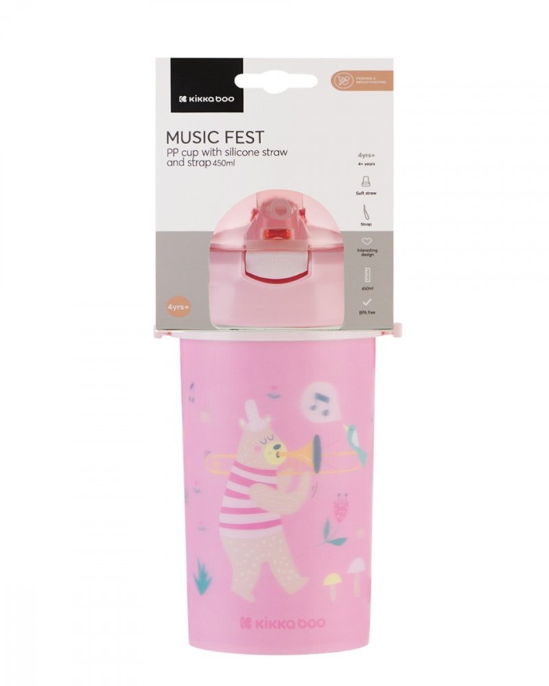 KikkaBoo Cana cu pai din silicon si curea 450ml Music Fest Pink