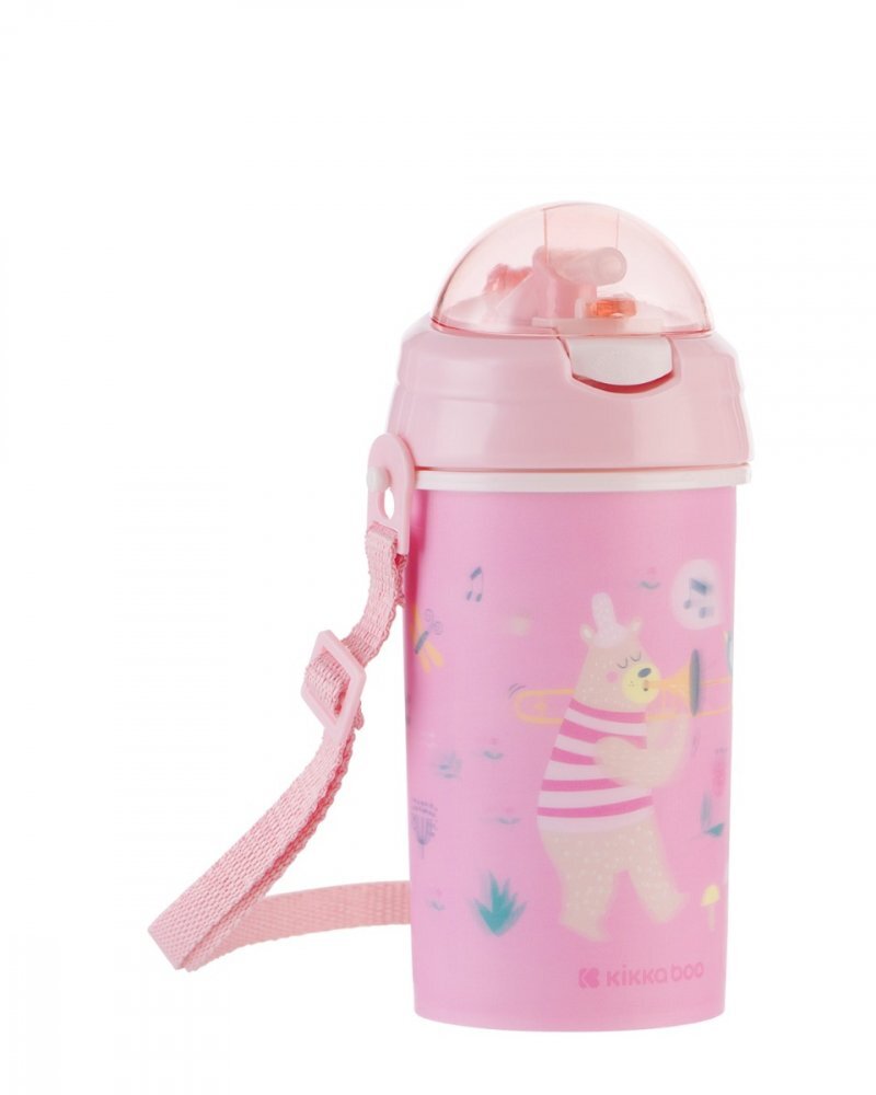 KikkaBoo Cana cu pai din silicon si curea 450ml Music Fest Pink