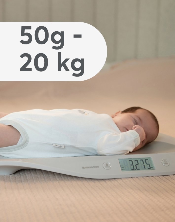 KikkaBoo Cantar digital pentru bebelusi Lyra Greydesign compact cu afisaj LCD cu lumina alba functie Holdfunctie taraoprire automata dupa 2 minuteprecizie de la 50g pana la 20kgSuprafata concava ergonomica+centimetru
