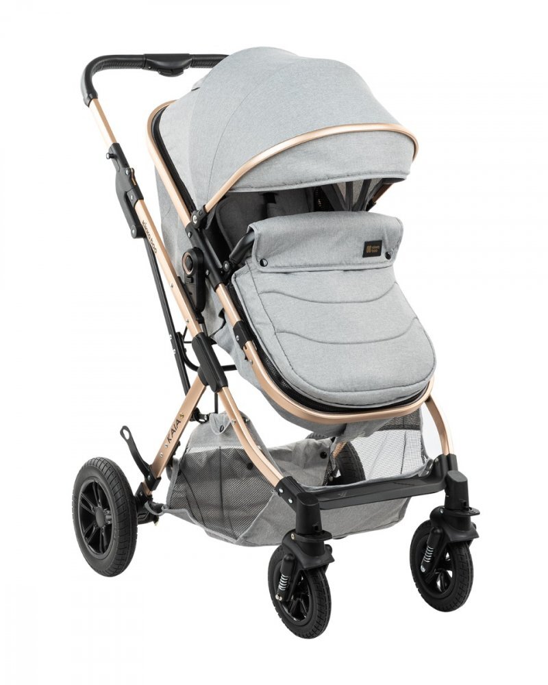 KikkaBoo Carucior transformabil 3 in 1 cu sezut reversibilcadru din aluminiususpensiicopertina XXLgeanta mamicisuport pahar si husa pentru picioare incluse Kaia Light Grey