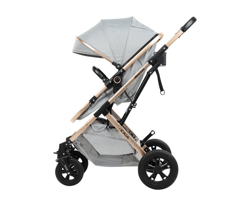 KikkaBoo Carucior transformabil 3 in 1 cu sezut reversibilcadru din aluminiususpensiicopertina XXLgeanta mamicisuport pahar si husa pentru picioare incluse Kaia Light Grey