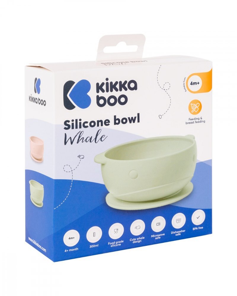 KikkaBoo Castron din silicon cu ventuza Whale Mint