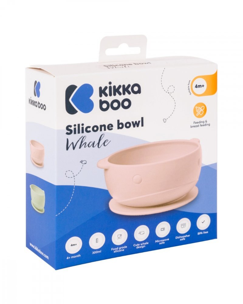 KikkaBoo Castron din silicon cu ventuza Whale Pink
