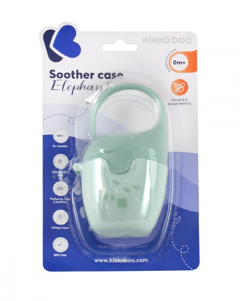 KikkaBoo Cutie pentru suzete Elephant Mint cu sistem de agatare caruciorscaun autopatutfara bpacapacitate 2 suzete