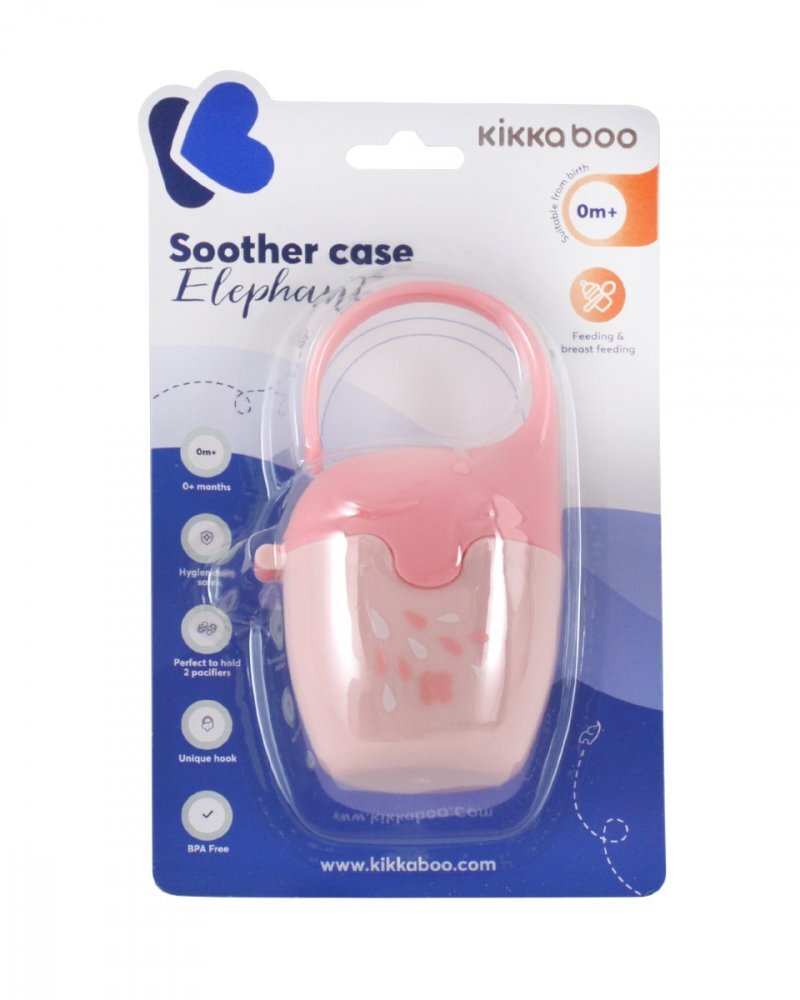 KikkaBoo Cutie pentru suzete Elephant Pink cu sistem de agatare caruciorscaun autopatutfara bpacapacitate 2 suzete