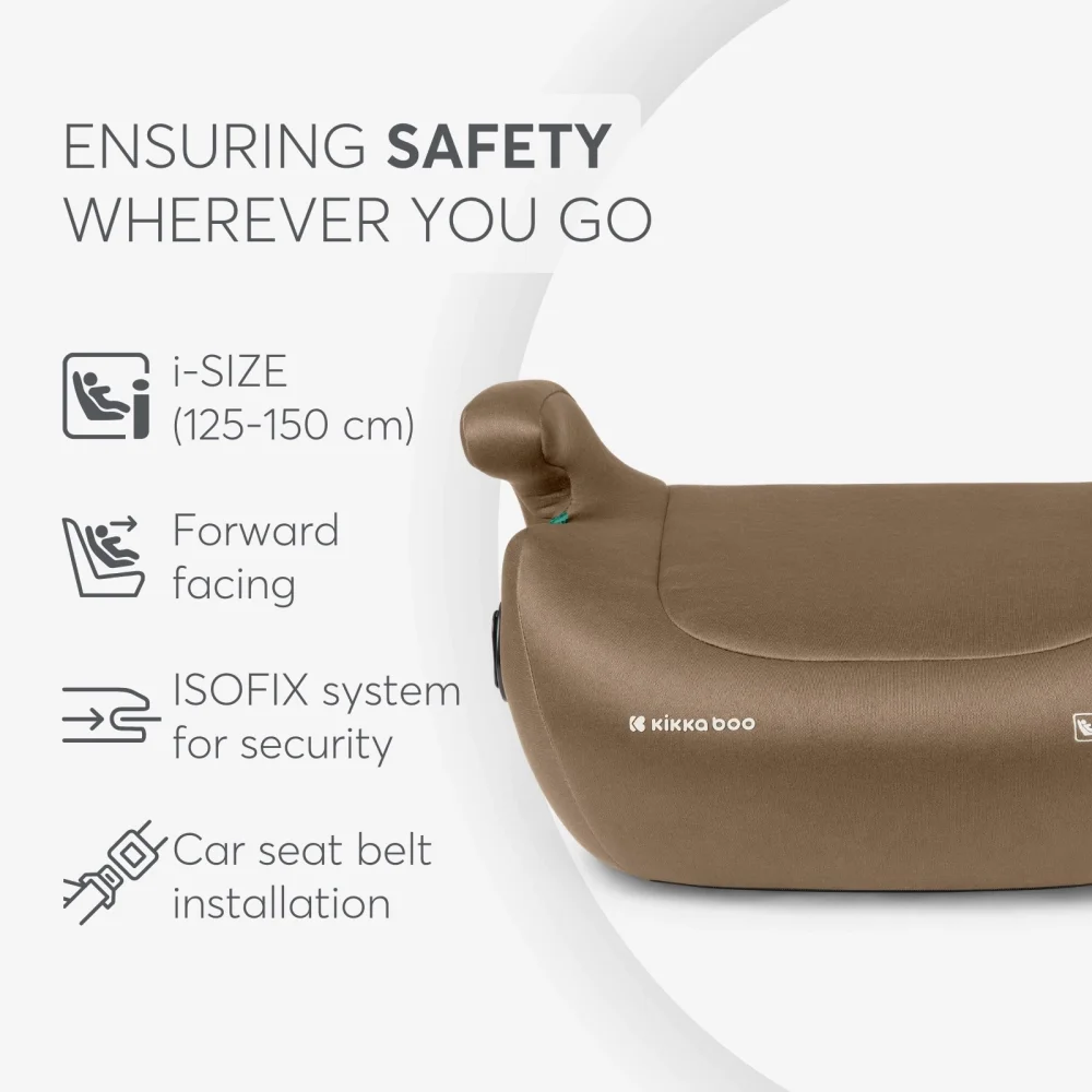 KikkaBoo Inaltator auto cu isofix i-Tip 2 i-SIZE Beige 125-150 cm suport pahar inclus centura de ghidaj husa lavabila cotiere certificat R129